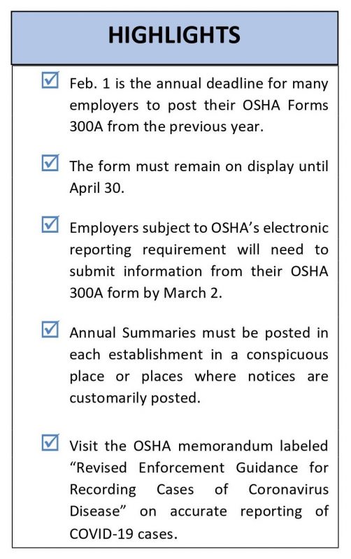 REMINDER OSHA Form 300A Posting Requirements Begin February 1st Sentinel